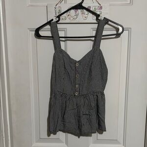 Striped Black and White Button-Up Top